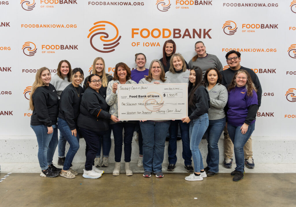 Employees with food bank donation