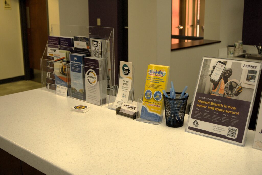 pamphlets in the JCU lobby